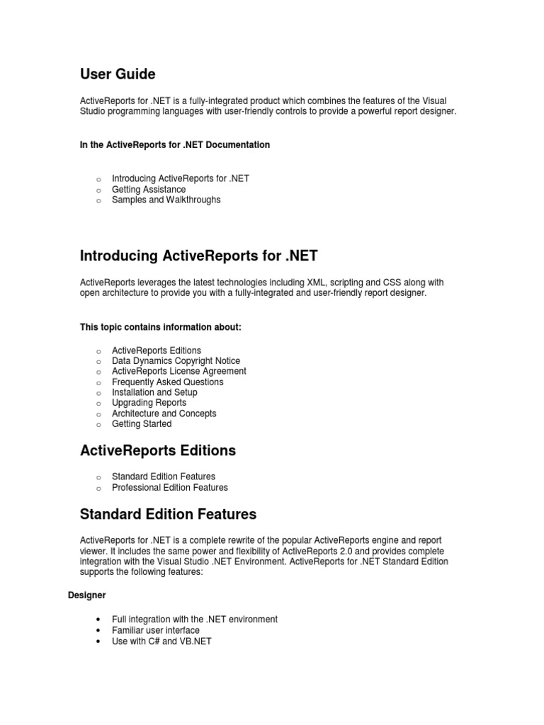 ActiveReports for .NET User Guide | Microsoft Visual Studio | License