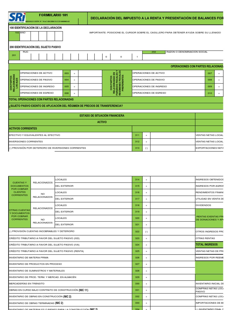 Formulario 101 del SRI: Guía y Uso | PDF | Impuesto sobre la renta ...