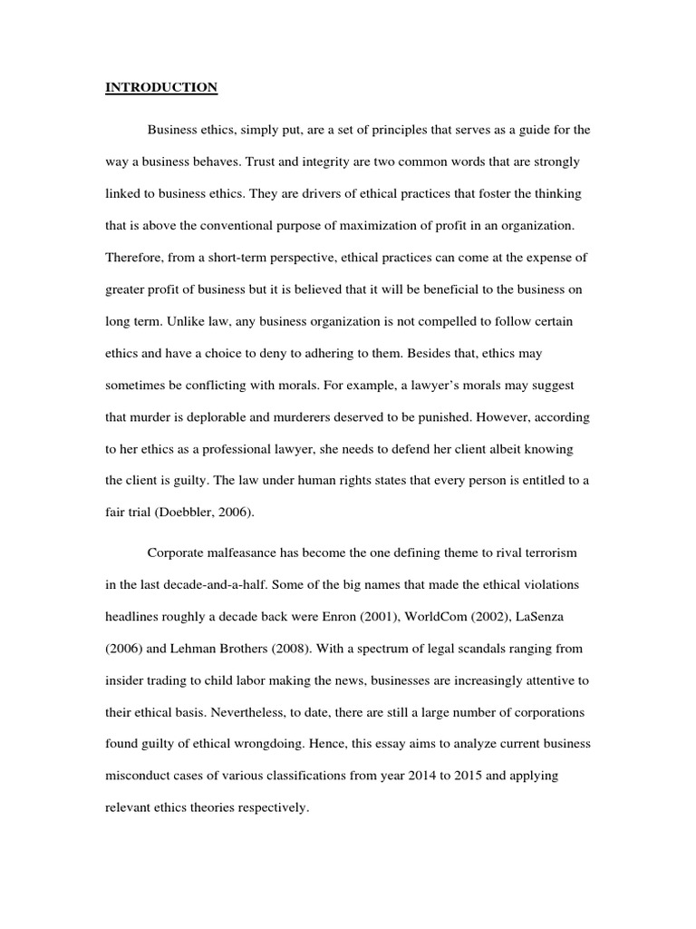 Business ethics scandals essay