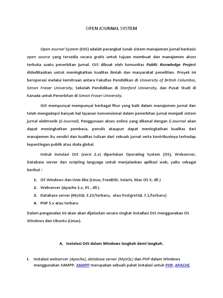 Panduan Instalasi Open Journal System | PDF