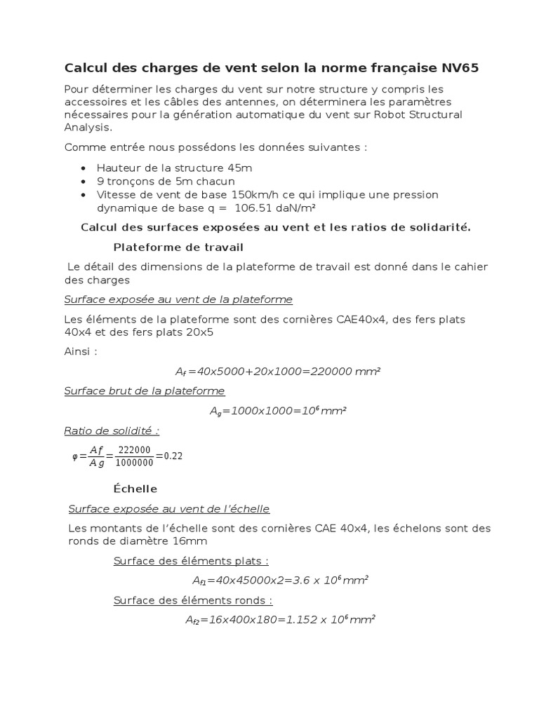 Calcul Des Charges de Vent Selon La Norme Française NV65 222g