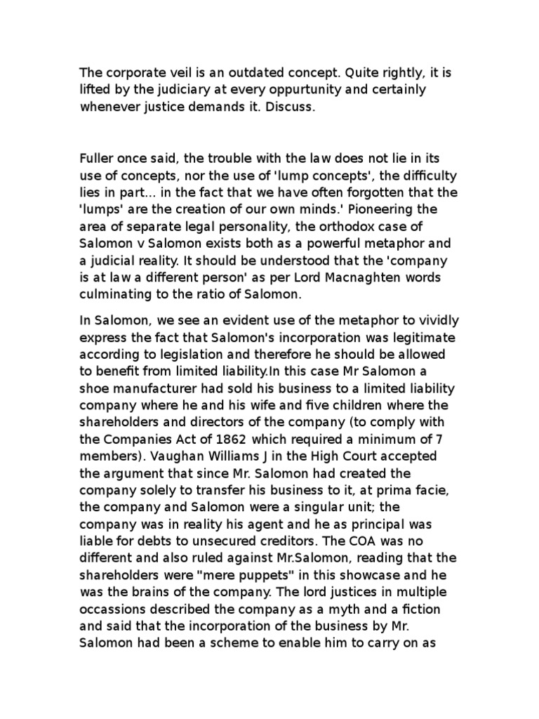 The Evolution of the Corporate Veil Doctrine: An Analysis of the ...
