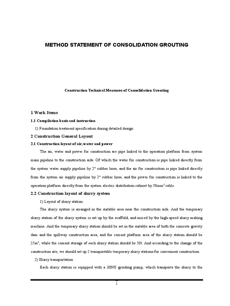 Method Statement of Consolidation Grouting - V0 | PDF | Concrete | Safety