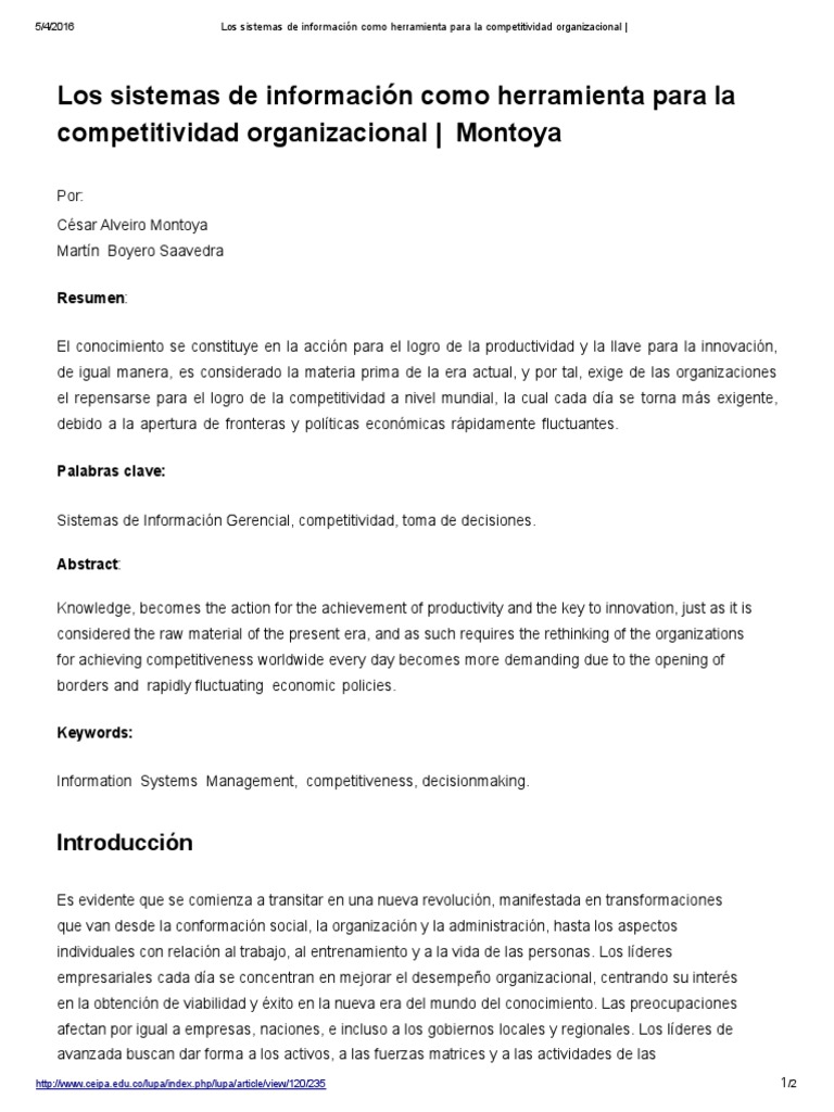 Sistemas de Información y Competitividad | PDF | Competitividad ...