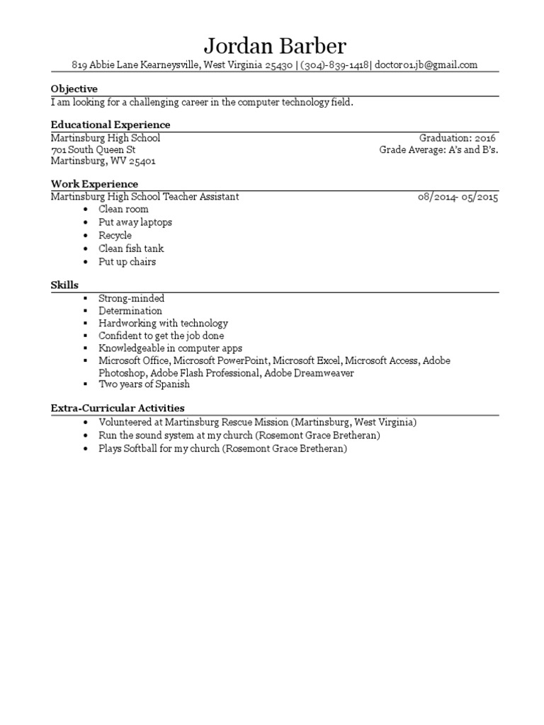 Jordan Barber's Computer Tech Resume | PDF
