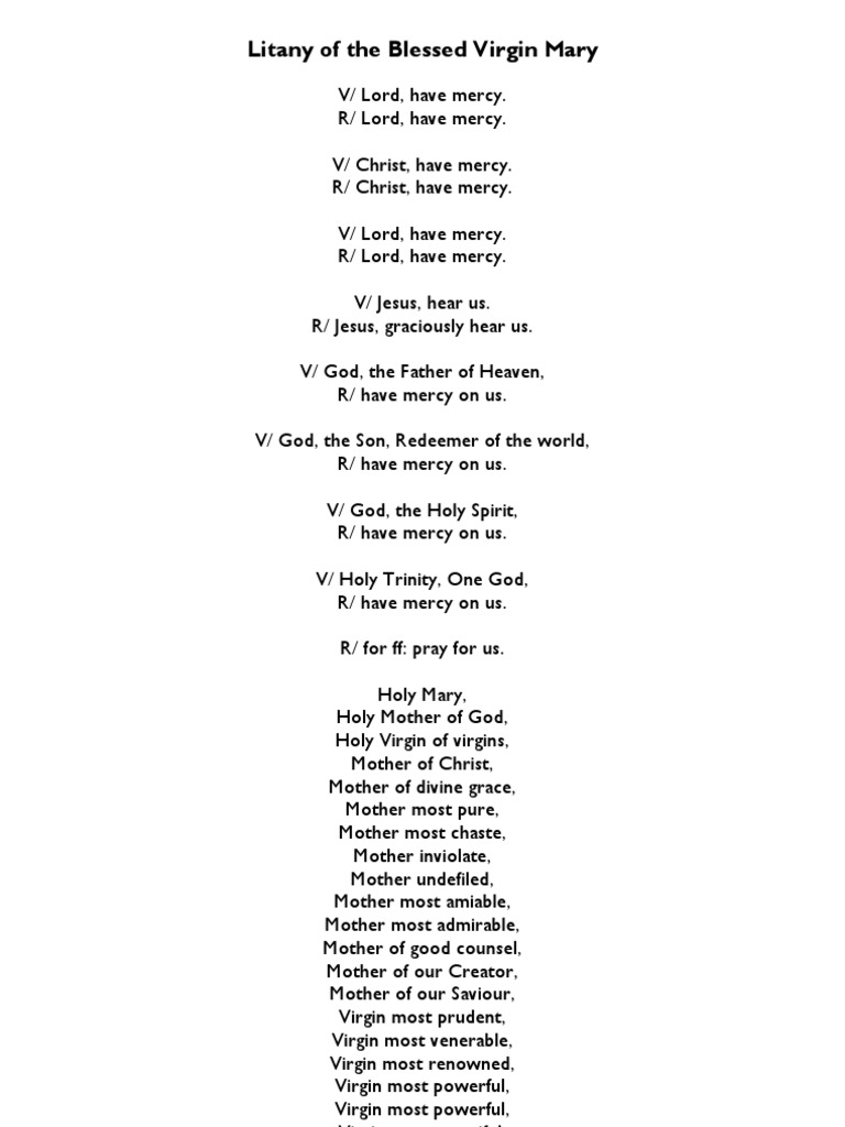 Litany of The Blessed Virgin Mary PDF Mercy Mary, Mother Of Jesus