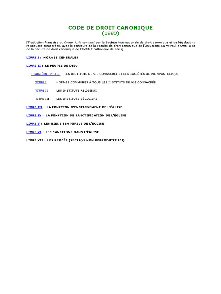 Code Droit Canonique Droit statutaire Droit canonique