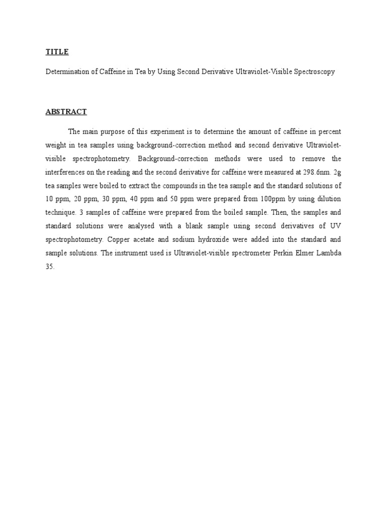LONG CAFFEINE UVLong Caffeine Uv PDF Caffeine UltravioletVisible Spectroscopy