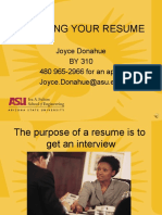 Creating Your Resume: Joyce Donahue BY 310 480 965-2966 For An Appt. Joyce - Donahue@asu - Edu