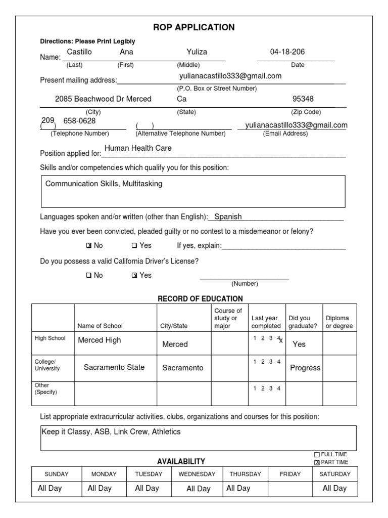 ROP Application Form Template | PDF