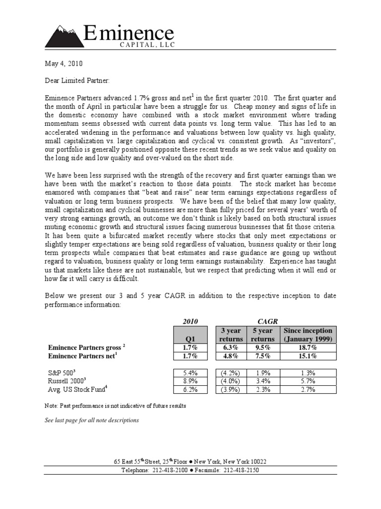 Eminence Capital Q1 Letter 2010 | PDF | Business