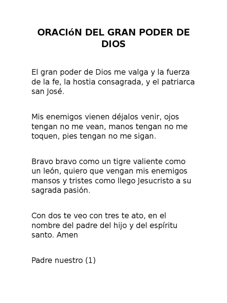 Oración del Gran Poder de Dios | PDF | Oración | Religiones ...