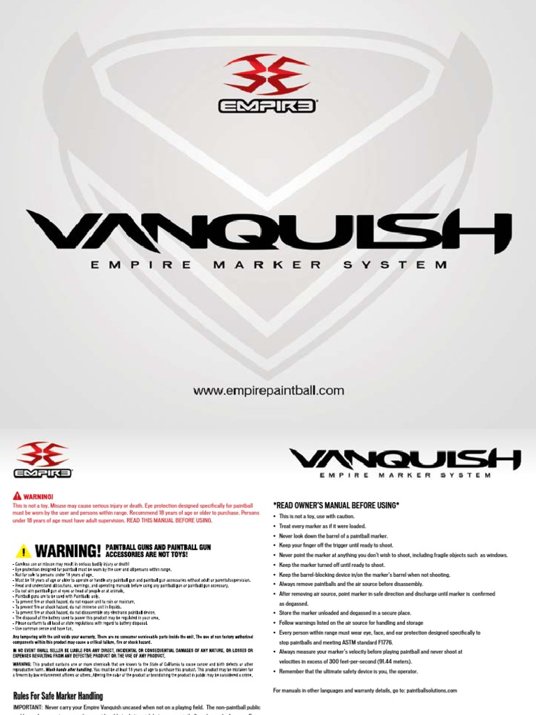 Empire Vanquish 2.0 Manual - EnG | Equipment | Manufactured Goods