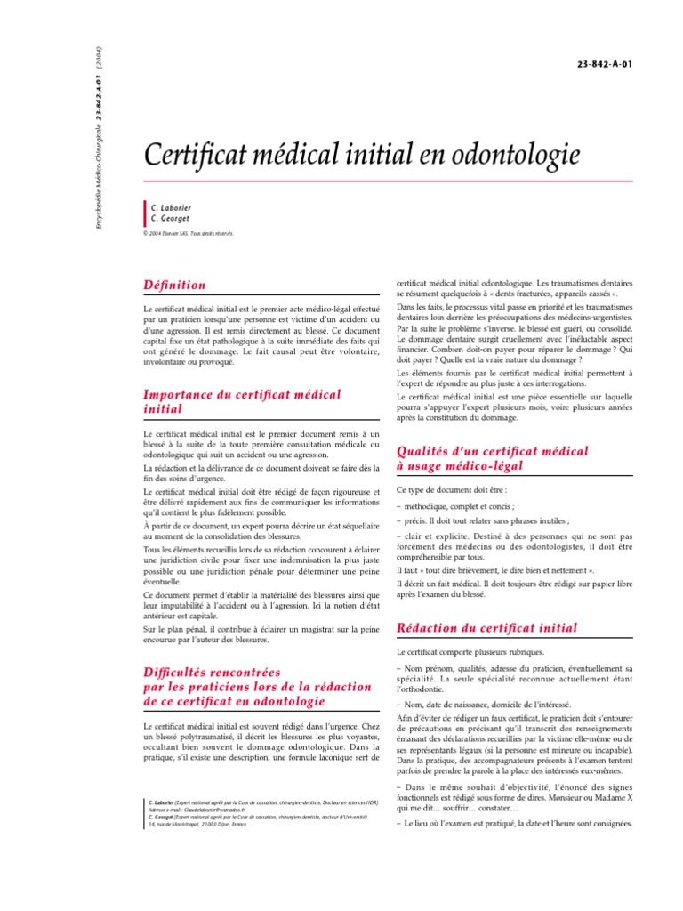 Certificat Médical Initial Descriptif Des Blessures Exemple