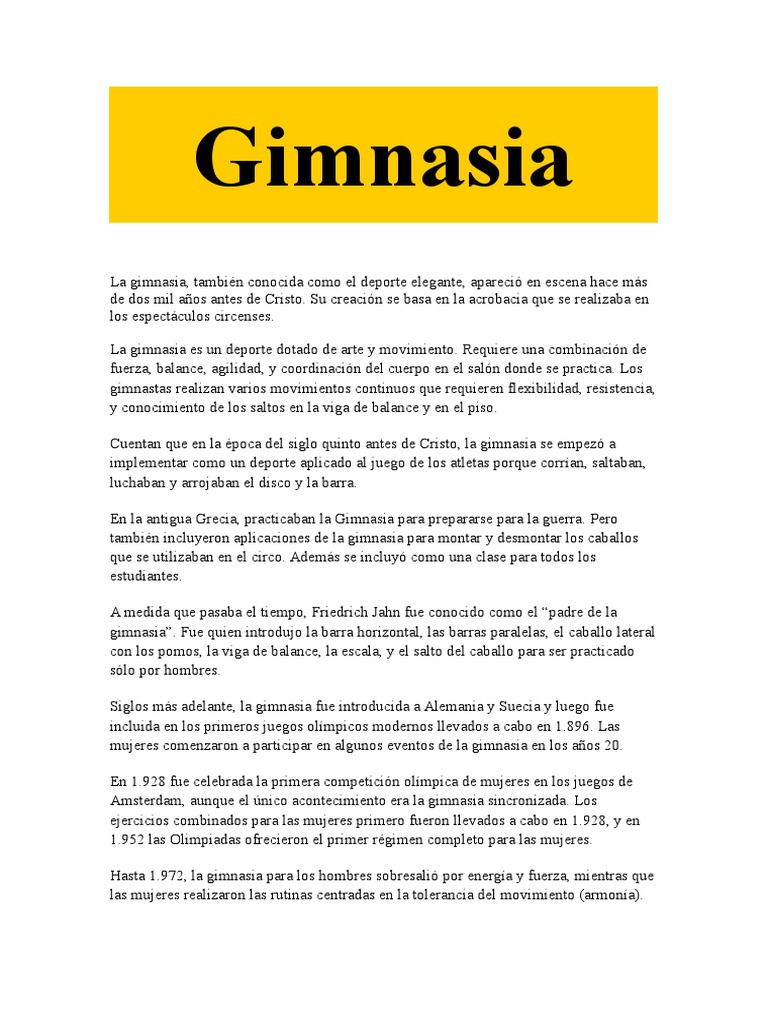 Historia y modalidades de la gimnasia | PDF | Gimnasia | Deportes de ...