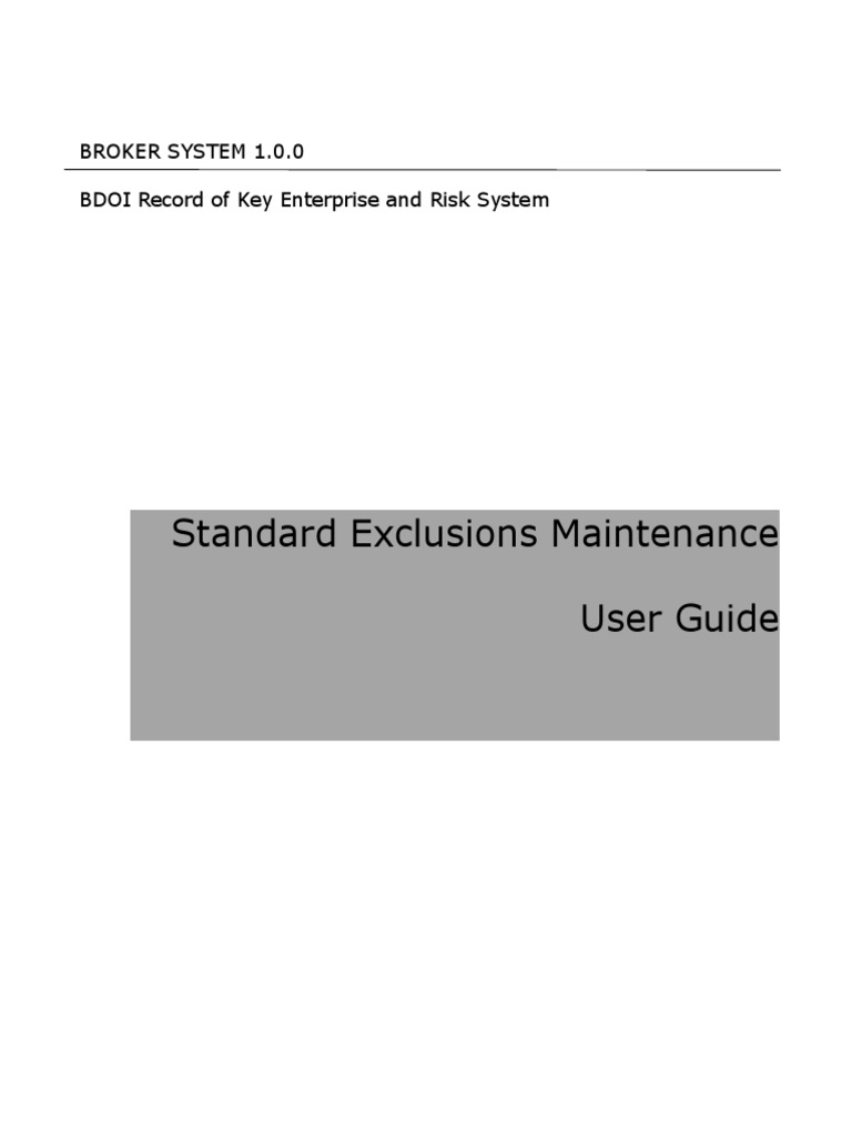 BROKER System Standard Exclusions Guide | PDF | Areas Of Computer ...