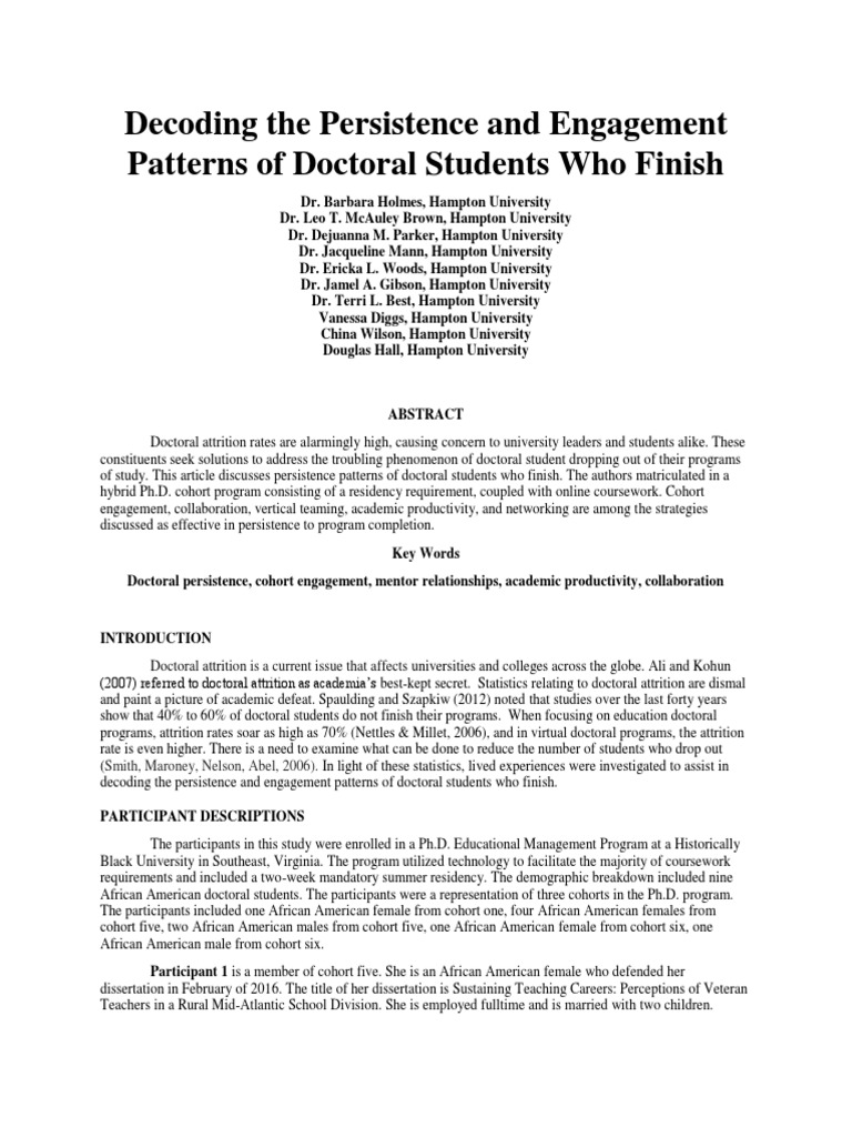 Decoding The Persistence and Engagement Patterns of Doctoral Students ...