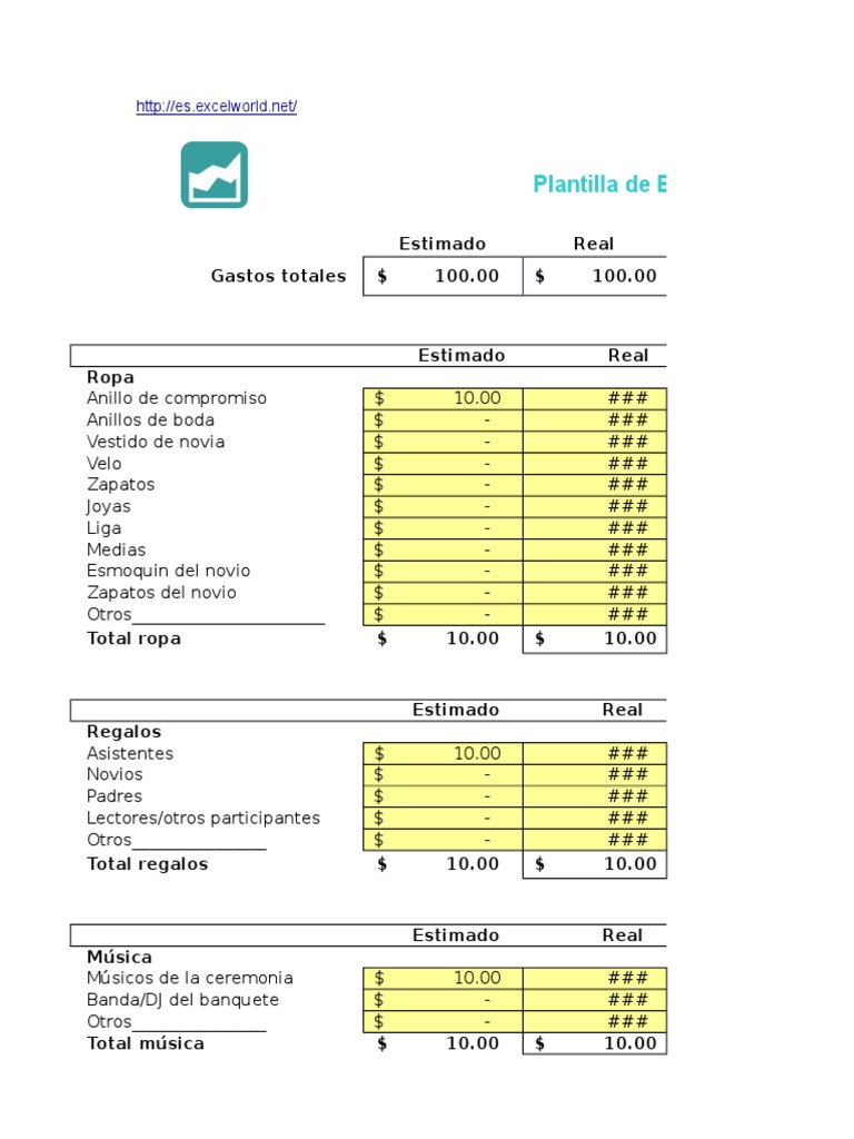 Plantilla de Excel Para Presupuesto de Una Boda