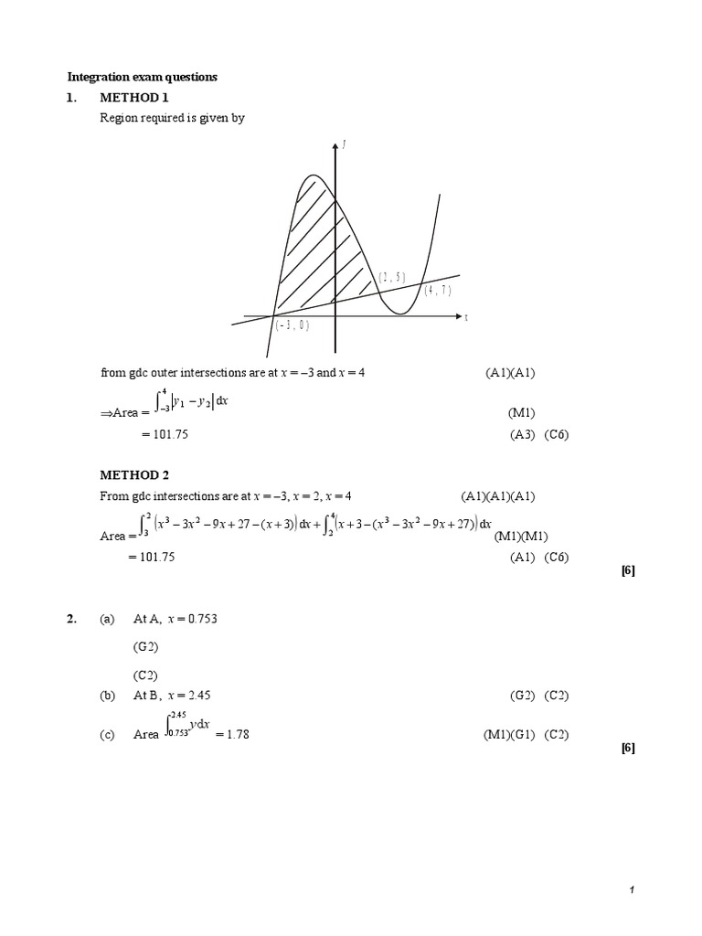 Integration Exam Questions and Solutions | PDF | Science & Mathematics