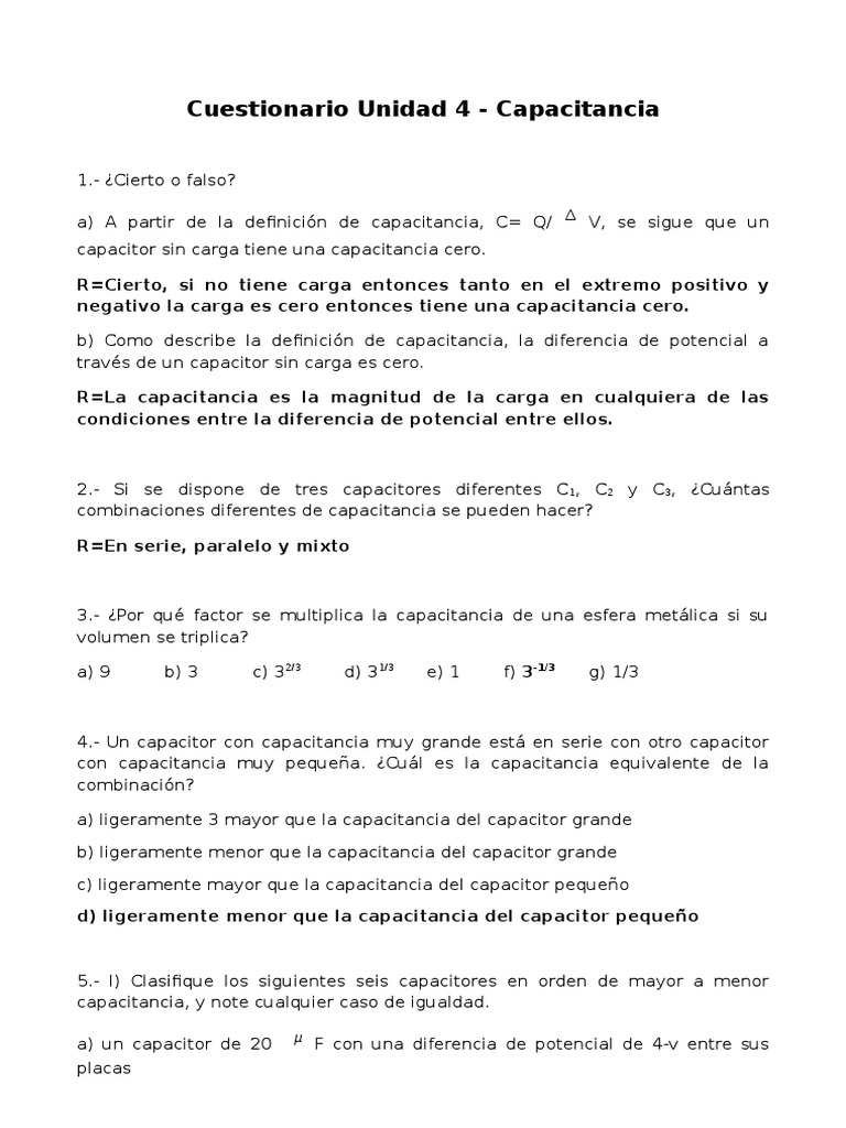 Cuestionario Othon 4 1 Pdf Condensador Ingenieria Electrica