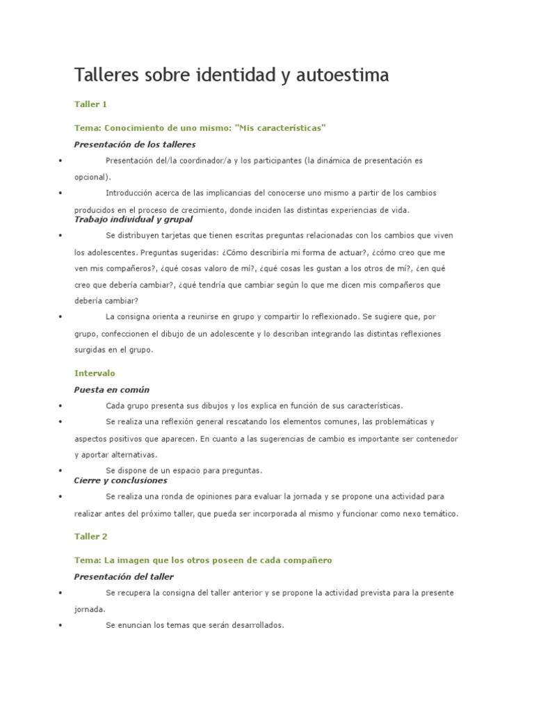 Talleres de Identidad para Adolescentes | PDF | Adolescencia | Autoestima