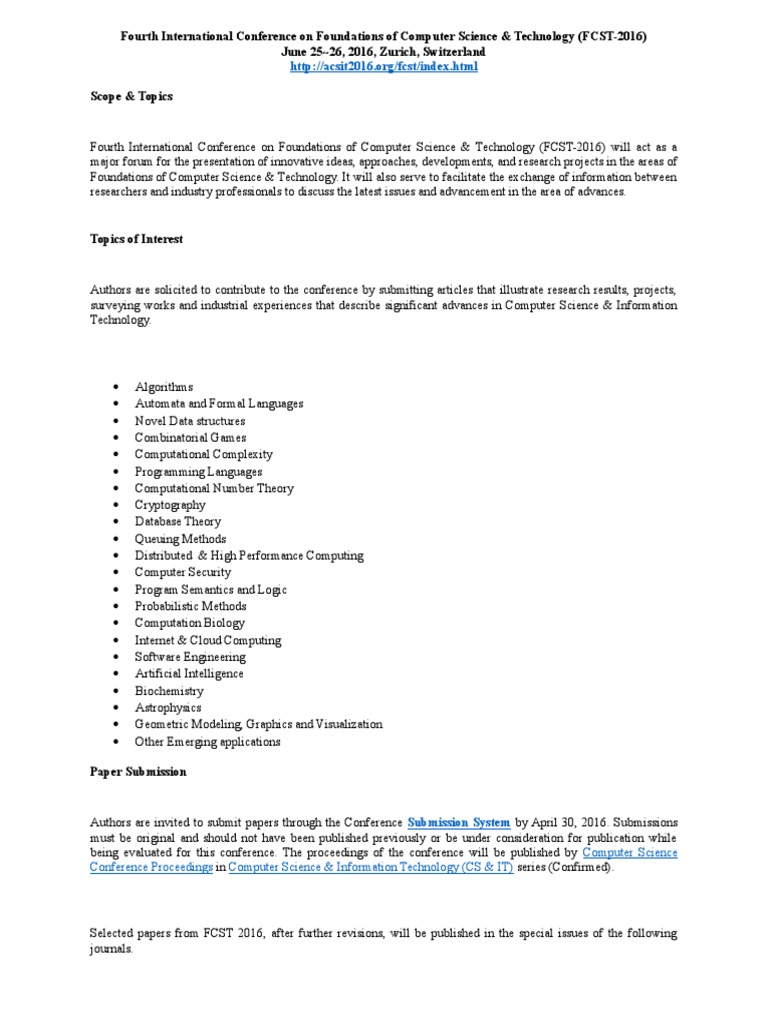 FCST-2016: Computer Science Conference | PDF