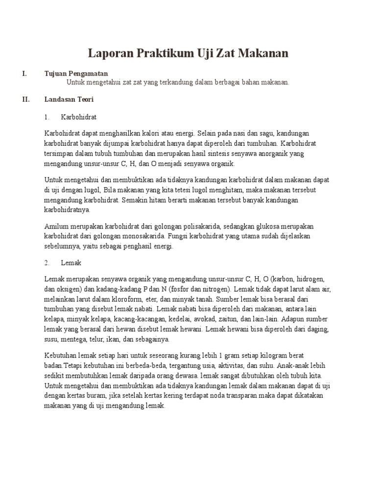 Laporan Praktikum Uji Zat Makanan Docx