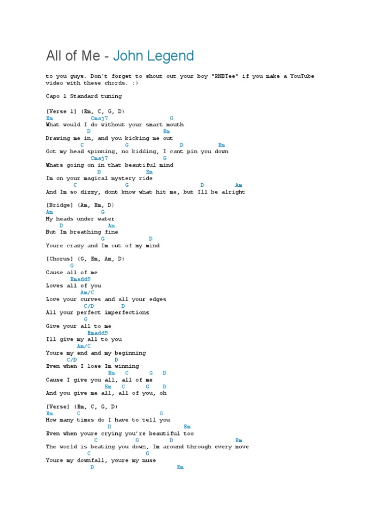 All of Me Song Structure Elements Of Music