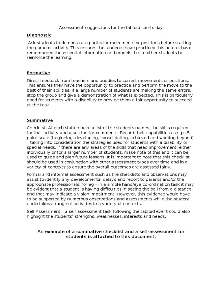 Sports Day Assessment Strategies | PDF | Educational Assessment ...