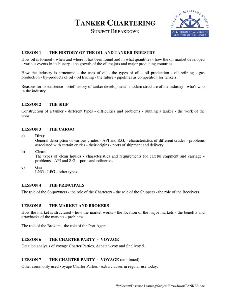 Overview of Tanker Chartering Process | PDF | Oil Tanker | Petroleum