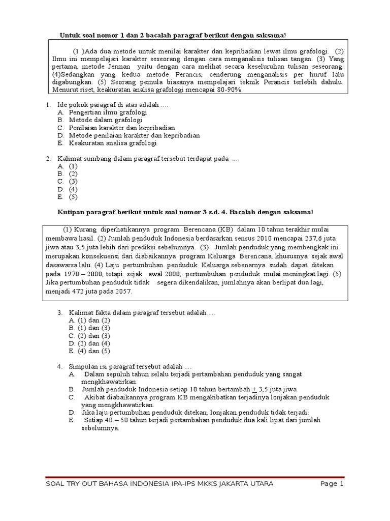 To 2 Soal Bahasa Indonesia Ipa Ips Doc