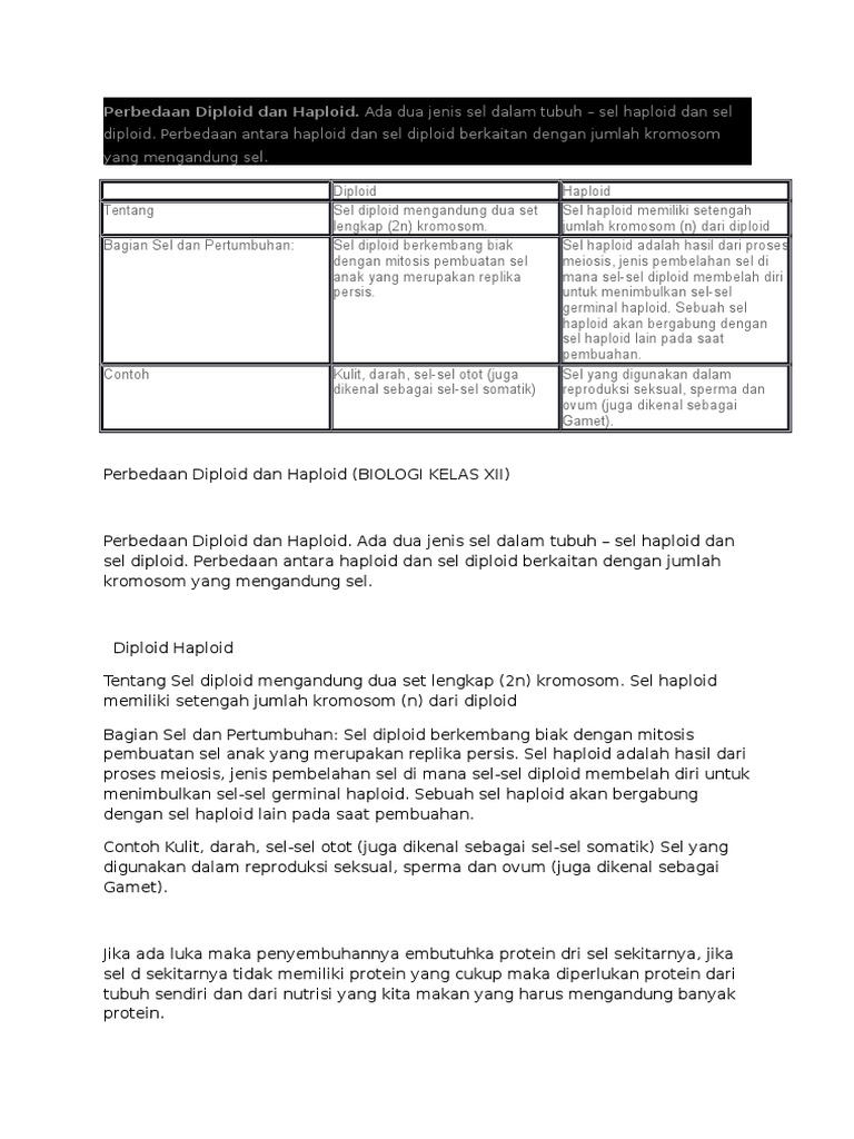 Perbedaan Diploid Dan Haploid