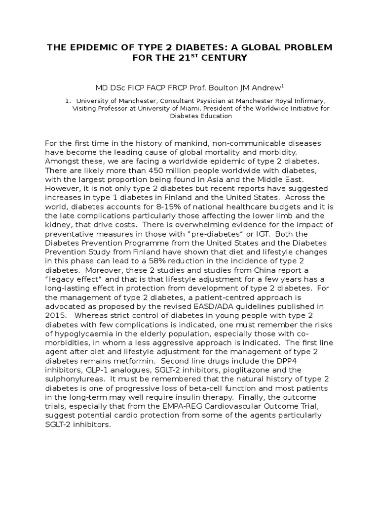 Global Epidemic of Type 2 Diabetes | PDF