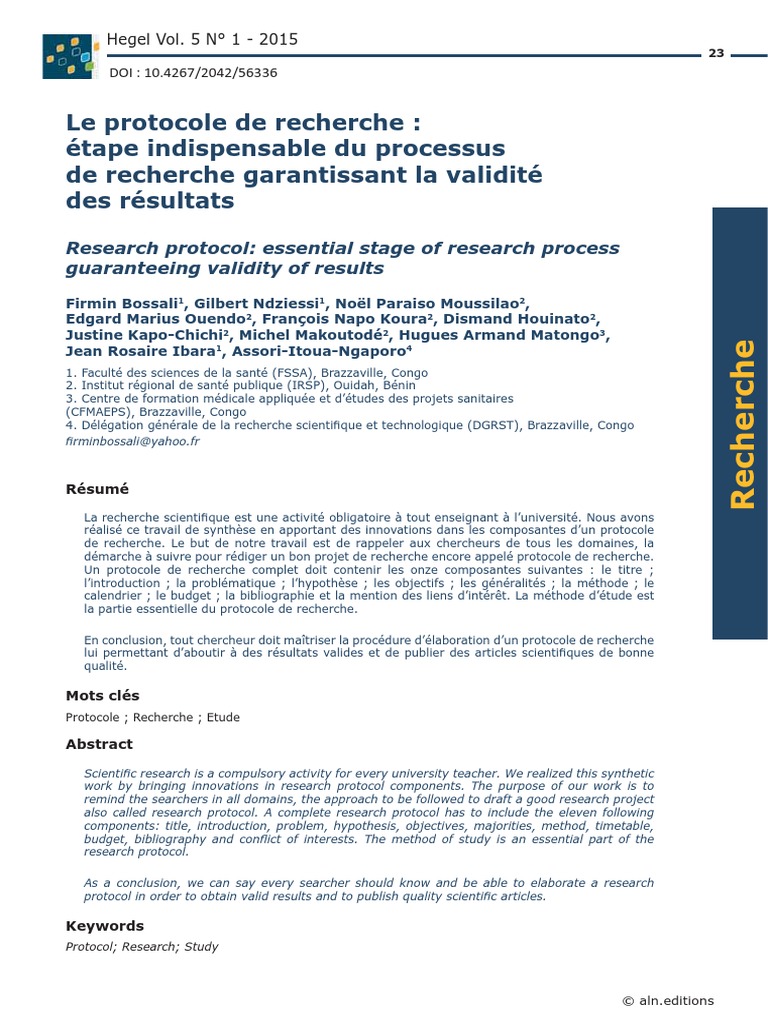 Protocole de recherche  Expérience  Science