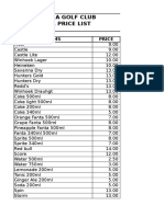 Bar Price List