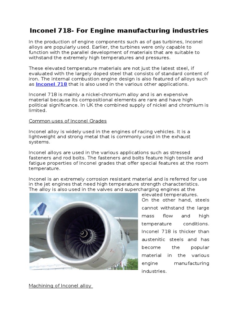 Inconel 718 in Engine Manufacturing | PDF | Annealing (Metallurgy) | Alloy