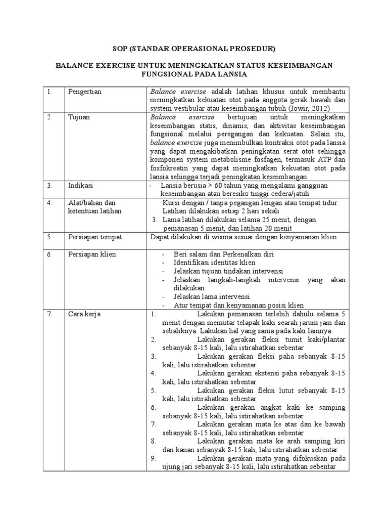 Sop Balance Exercise PDF