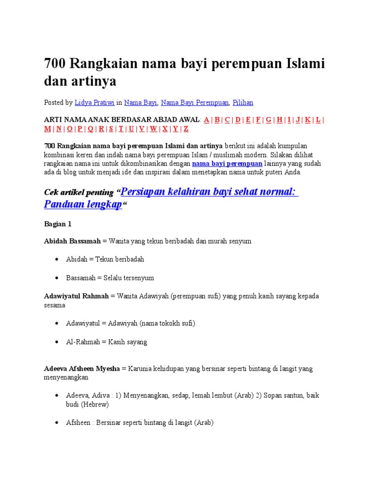 700 Rangkaian Nama Bayi Perempuan Islami Dan Pdf