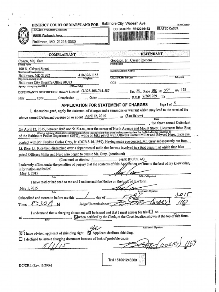 Application for Statement of Charges