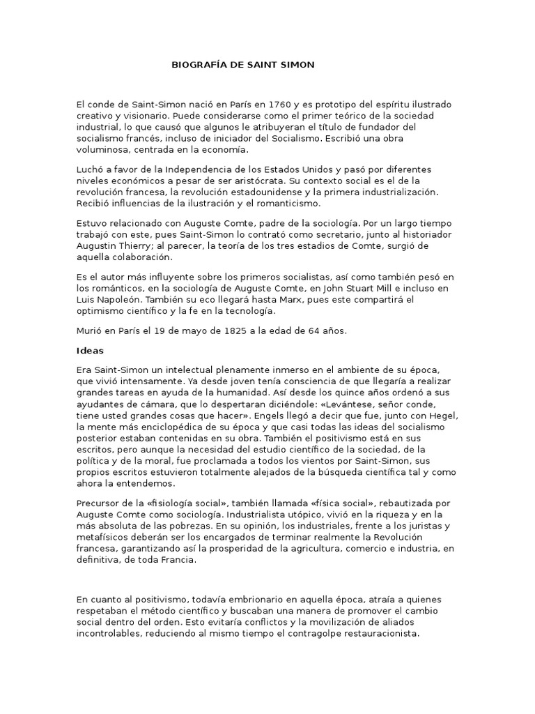Biografía de Saint Simon Política Política (general
