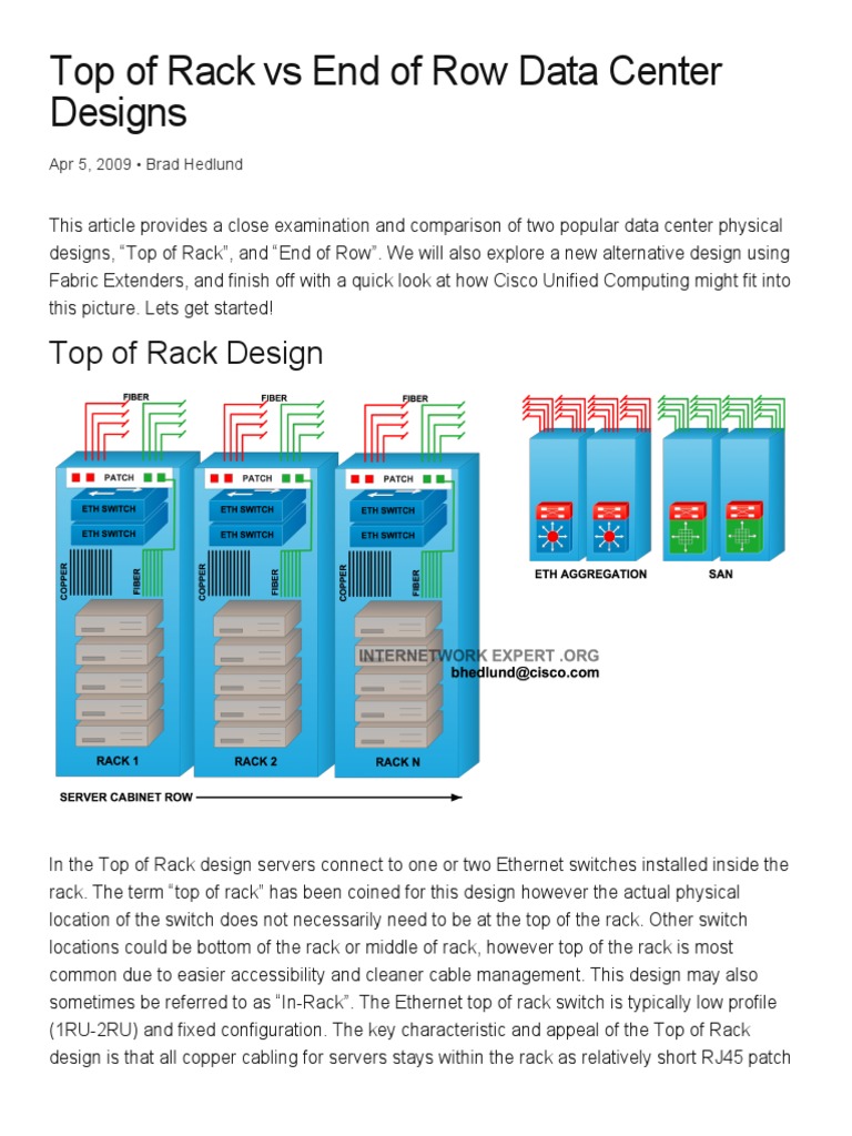 Top of Rack vs End of Row Designs | PDF | Network Switch | Data Center