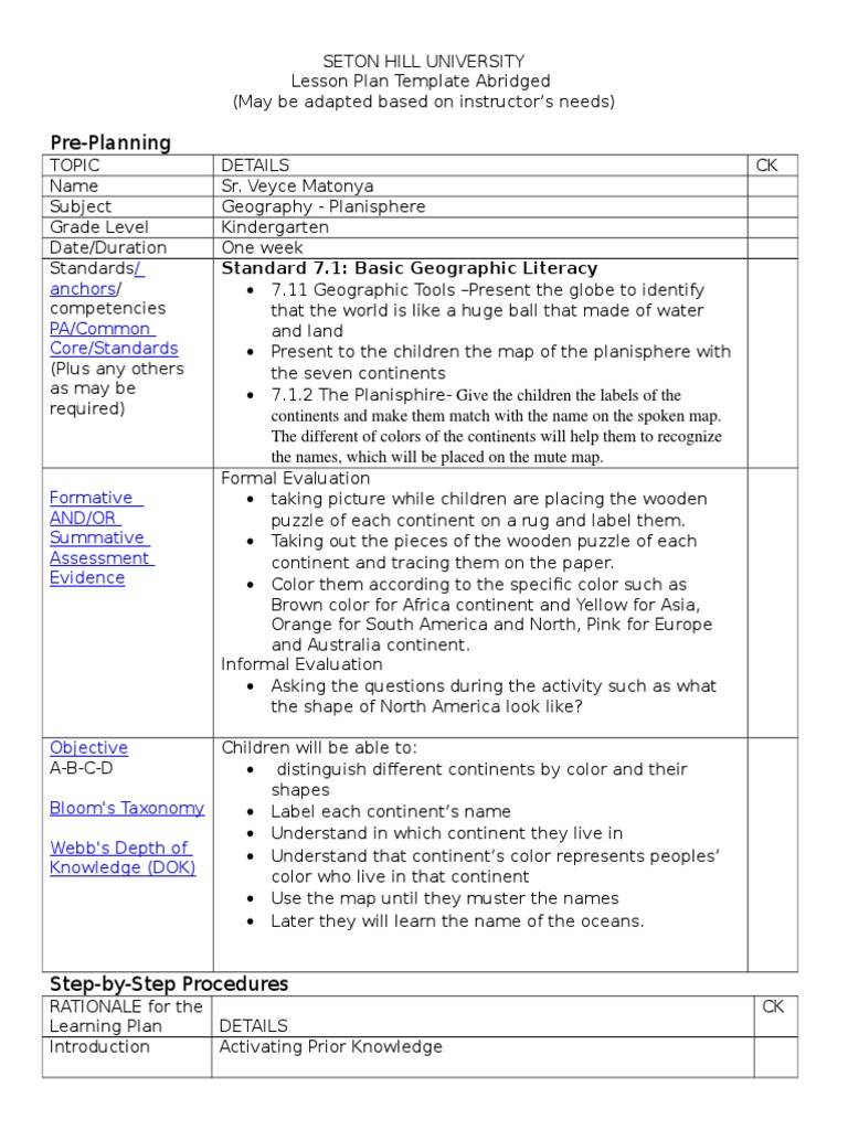Geography Lesson Plan | PDF | Lesson Plan | Homework