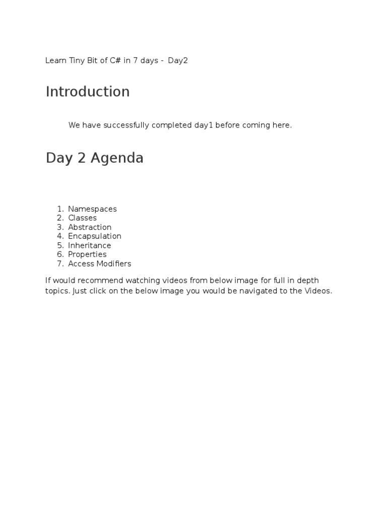C# Basics: Namespaces & Classes Day 2 | PDF | Class (Computer ...