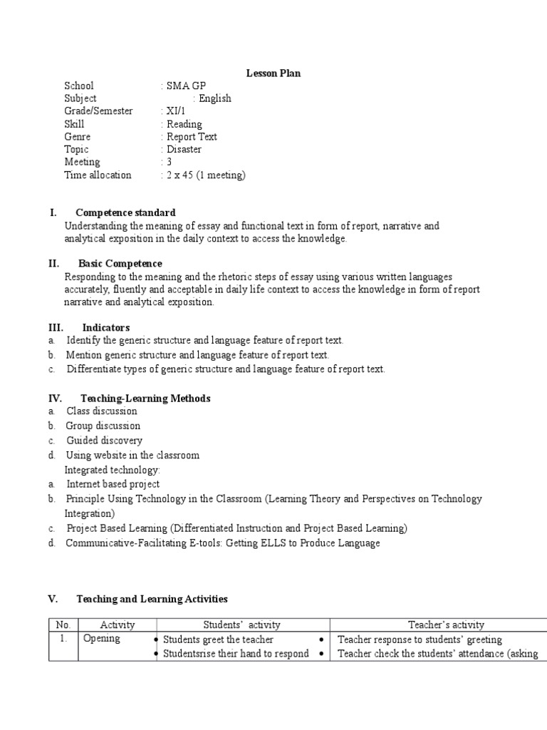 Bahan Rpp 3 Report Text Reading Comprehension Project Based Learning