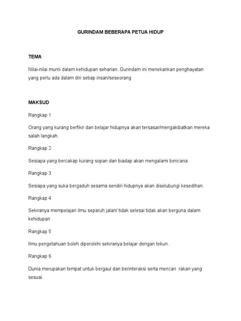 Gurindam Beberapa Petua Hidup