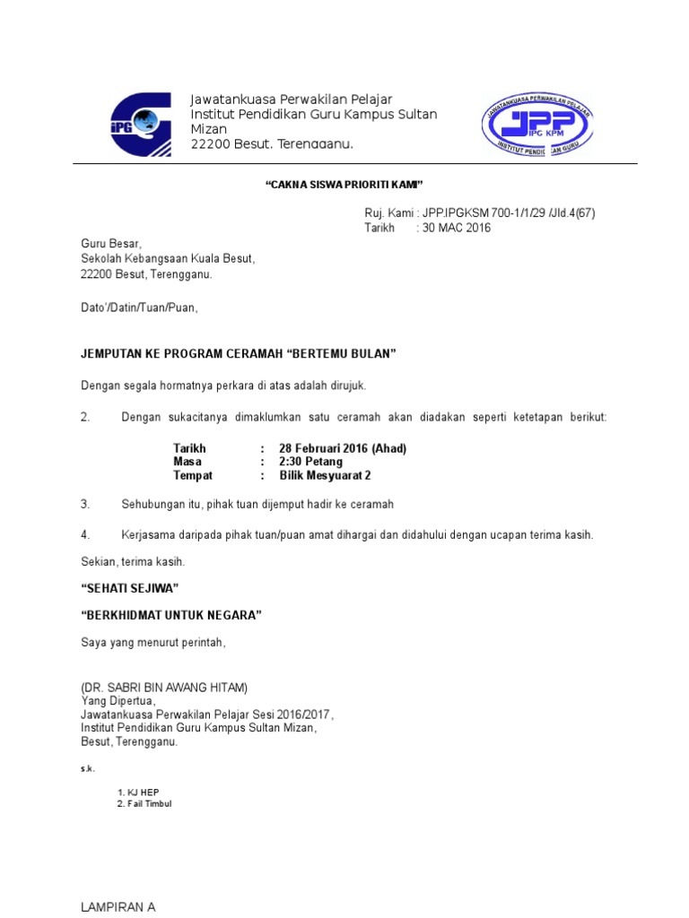 Format Surat Tak Rasmi