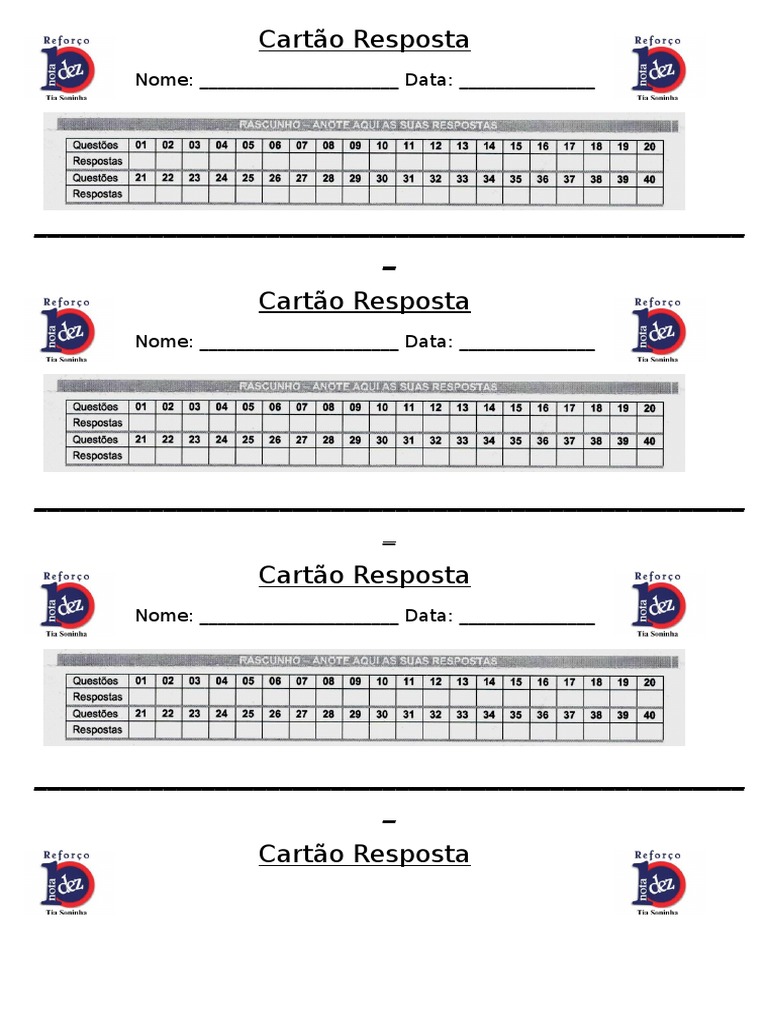 Cartão Resposta 40 Questões