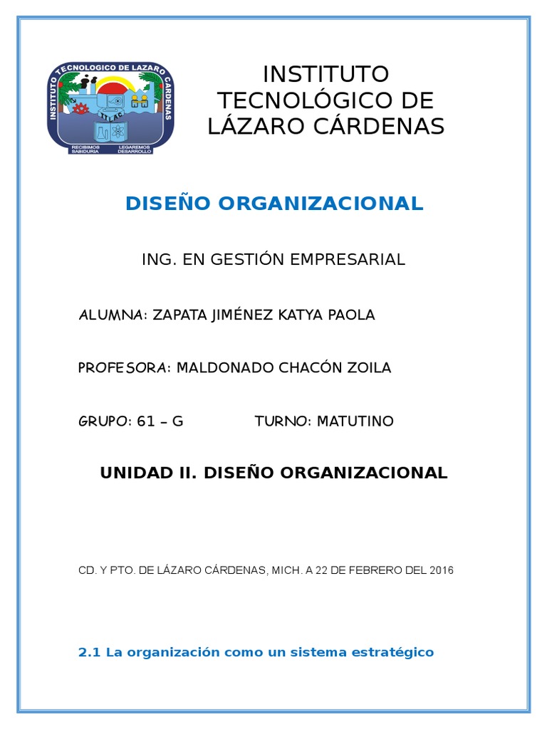 UNIDAD 2 DISEÑO ORGANIZACIONAL ZAPATA JMENEZ KATYA