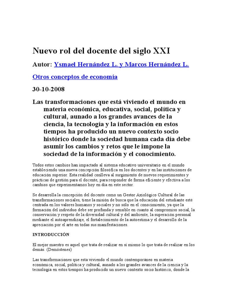 Nuevos roles del docente en el siglo XXI | PDF | Hermenéutica | Science