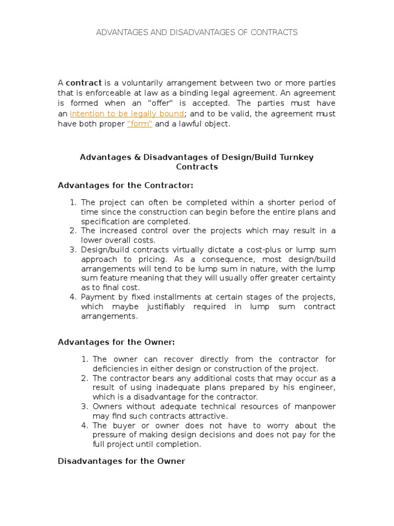 Advantages and Disadvantages of Contracts Risk